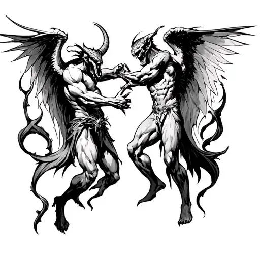 Demon and angles fighting each other tattoo design idea