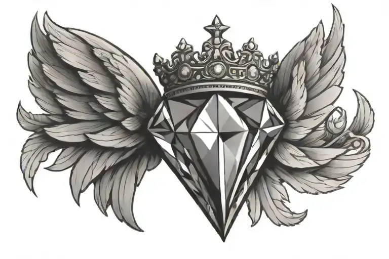 diamond with crown and wings tattoo design idea