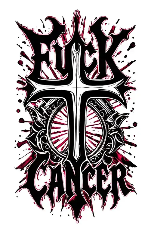 fuck cancer words written with cross tattoo design idea