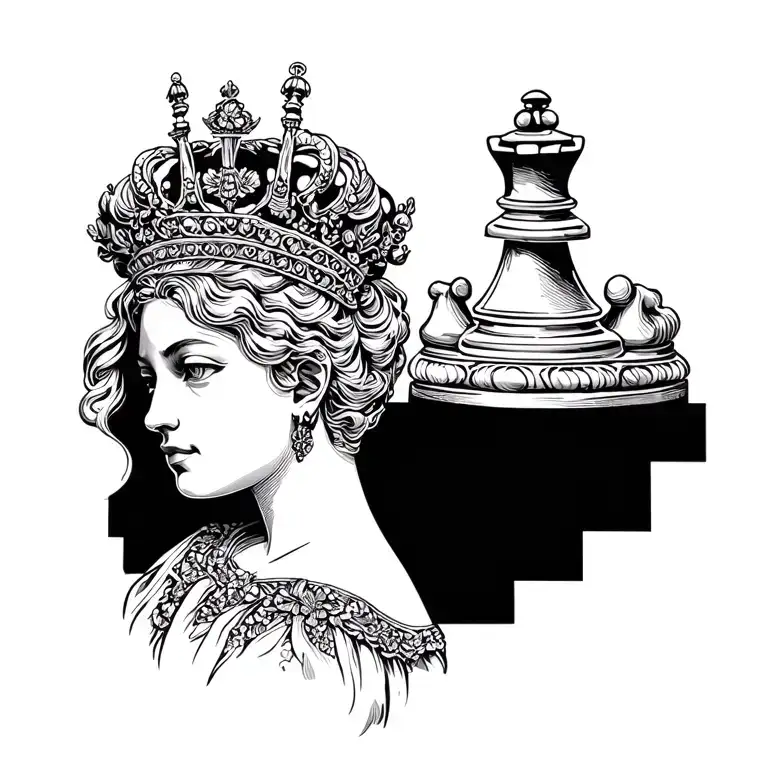 Queen on the chess piece tattoo design idea