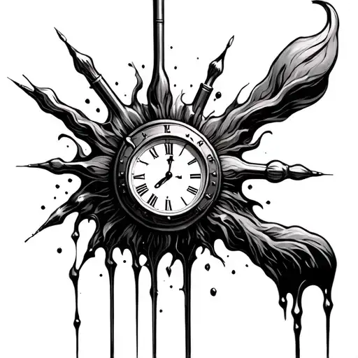 bocket clock melting needles tattoo design idea