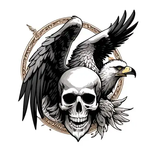 Saint Michael, skull, eagle tattoo design idea
