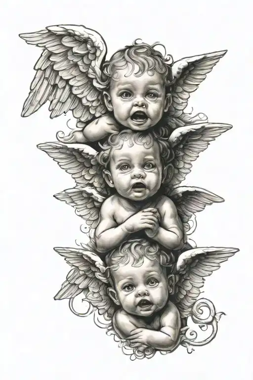 three cute baby angels see no evil speak no evil hear no wvil tattoo design idea