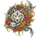 wolf, lion, snake, phoenix, butterfly, dragon, skulls & roses tattoo design idea