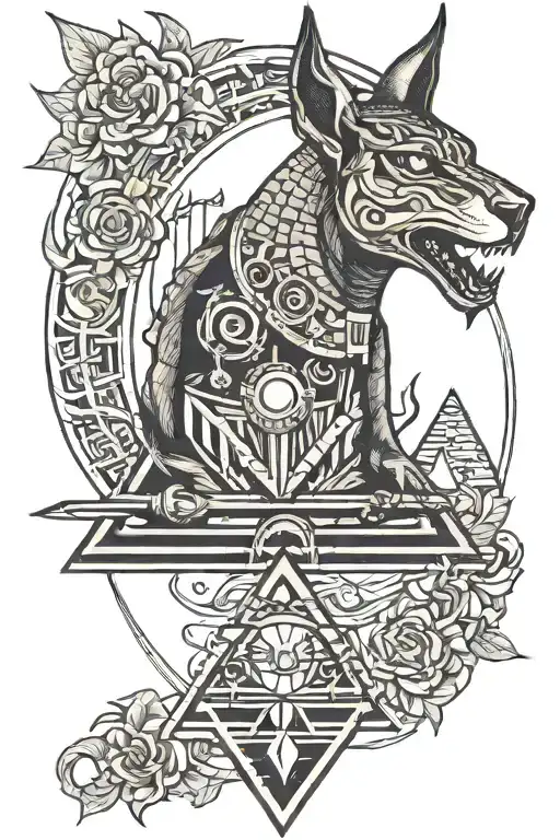 anubis +owl+eye+ pyramid sacrifice tattoo design idea
