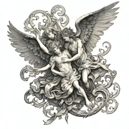 Gustave Doré style angels falling tattoo design idea