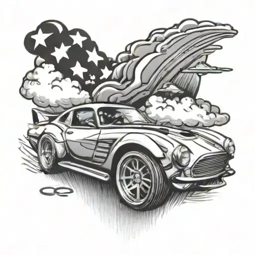 rain cloud over race car tattoo design idea