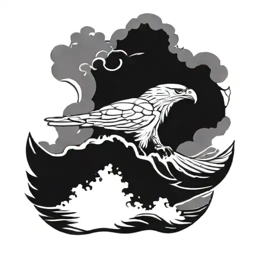 Tugboat high waves crashing in the background with a eagle in the sky  tattoo design idea