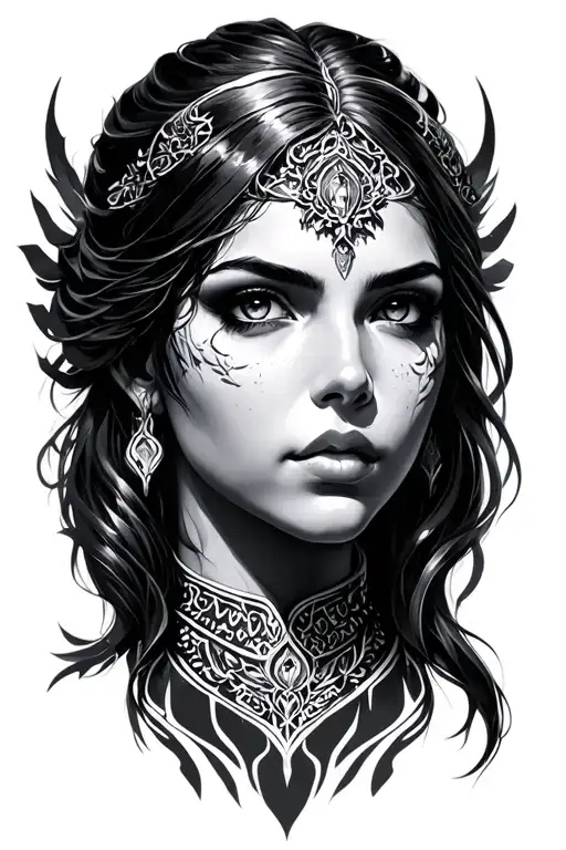 Mirana from dota 2, realism tattoo only face tattoo design idea
