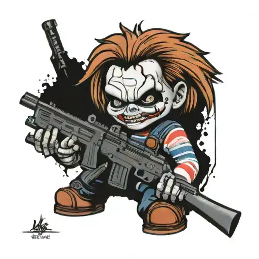 Chucky with ar15 assault rifle tattoo design idea