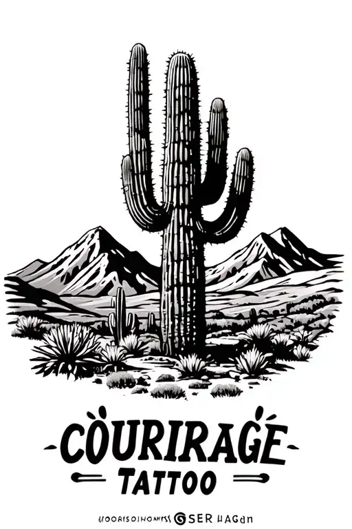 saguaro cacti courage mountain landscape tattoo design idea