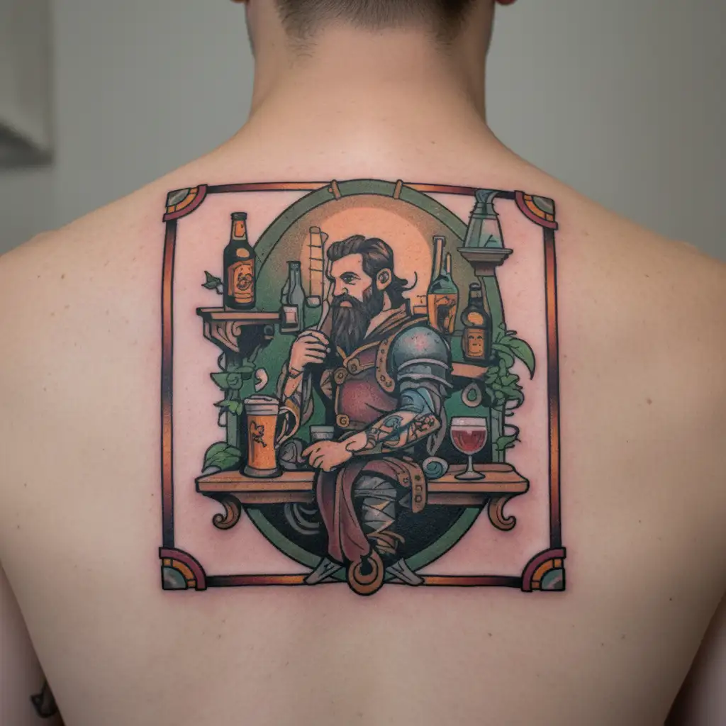 medieval tavern tattoo design idea
