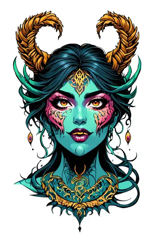 siren evil beautiful face tattoo design idea