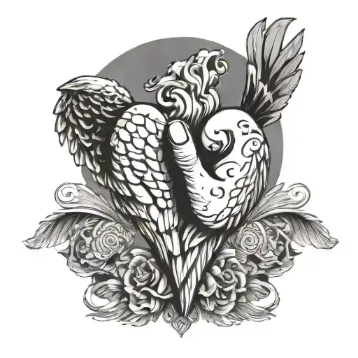 Wings with heart in the middle finger tattoo design idea