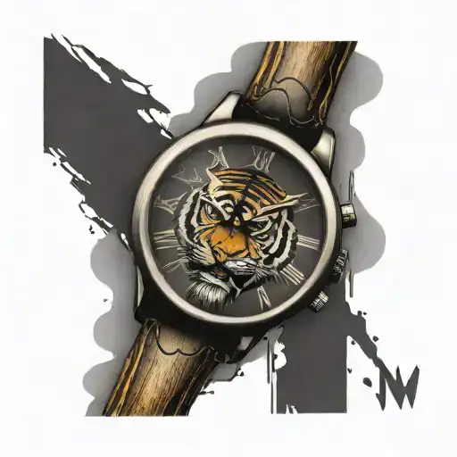 Tiger eye with clock pointing at 'now' tattoo design idea