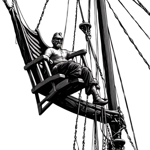 man on top of yacht mast in a bosuns chair  tattoo design idea