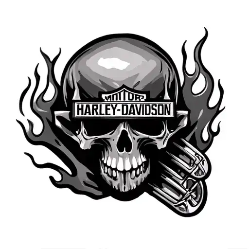 Harley Davidson, Skull, flames, designs tattoo design idea