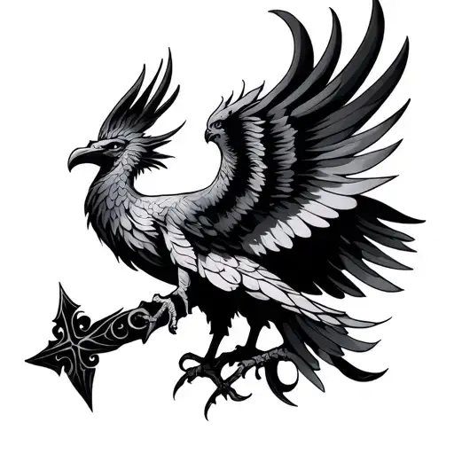 Phoenix And Cross tattoo design idea
