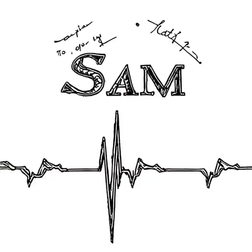 heartbeat to flatline with the name Sam tattoo design idea