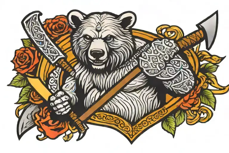 Viking bear and axe  tattoo design idea