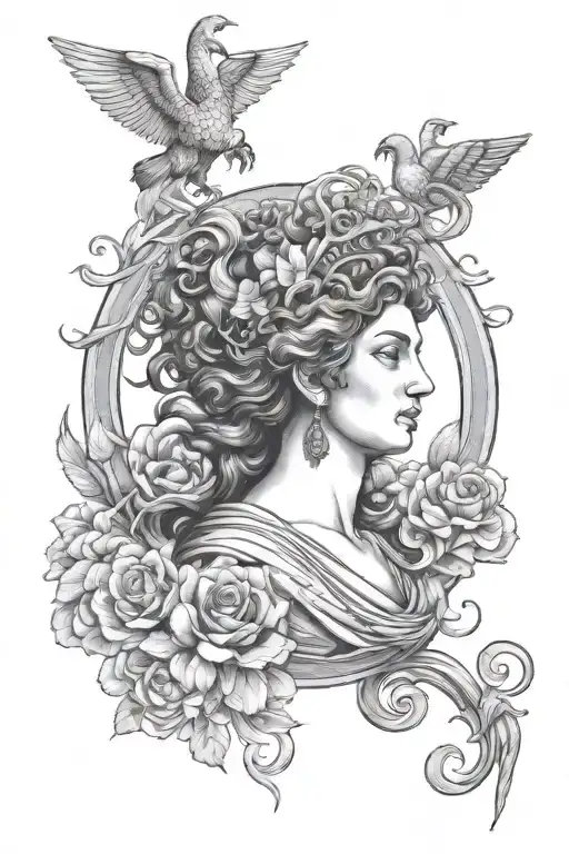 God, siren, Marcus Aurelius, lady fortuna tattoo design idea
