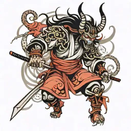 demon japanese samurai woman tattoo design idea