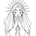 a women doing prayer hands, wearing a veil, sun rays around their head & tears coming out of their eyes  tattoo design idea
