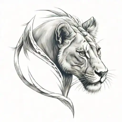 lioness with orianna name hidden within tattoo design idea