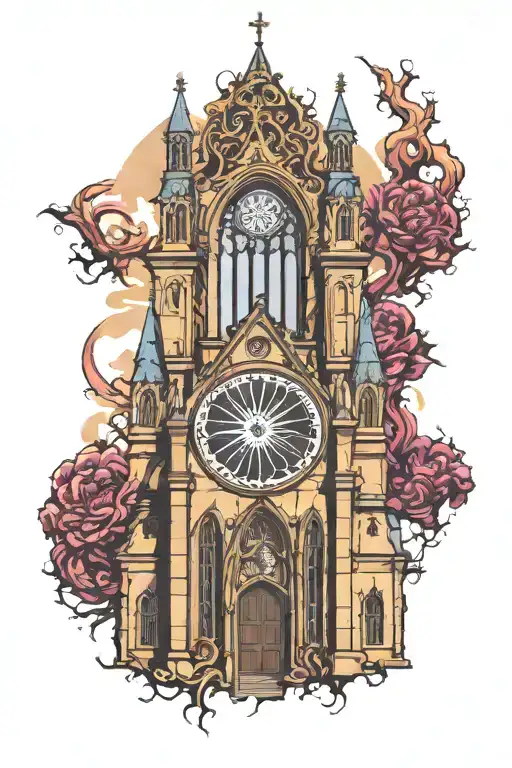 gothic church towers background filler tattoo design idea