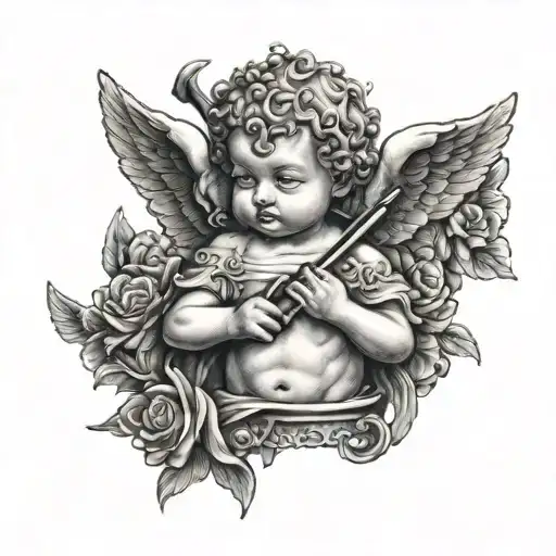 cherub angel holding clippers tattoo design idea