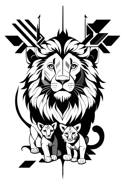 lion and cub and arrow tattoo design idea