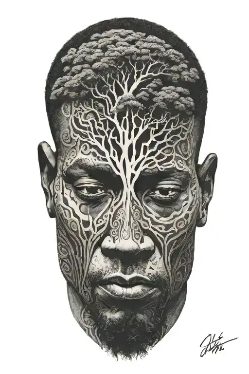 African man and a tree tattoo design idea
