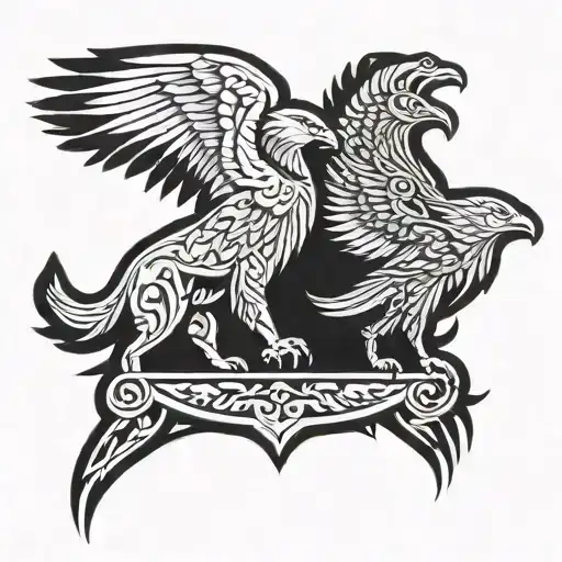 tribal tatoo of flying eagle and howling wolf tattoo design idea