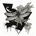 the name Tabatha in the background in graffiti, with dragonfly in the picture  tattoo design idea