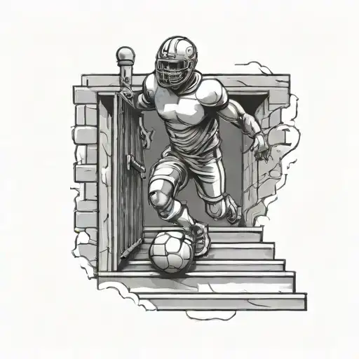 pulling a house door walking on the stairs towards your goal of turning a professional football player tattoo design idea