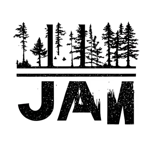 the letters JAM. make it look like trees tattoo design idea