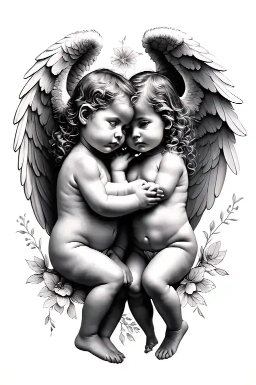 Baby angel twins with wings tattoo design idea