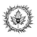 thistle and maple leaf shaped like circle surrounding tattoo design idea