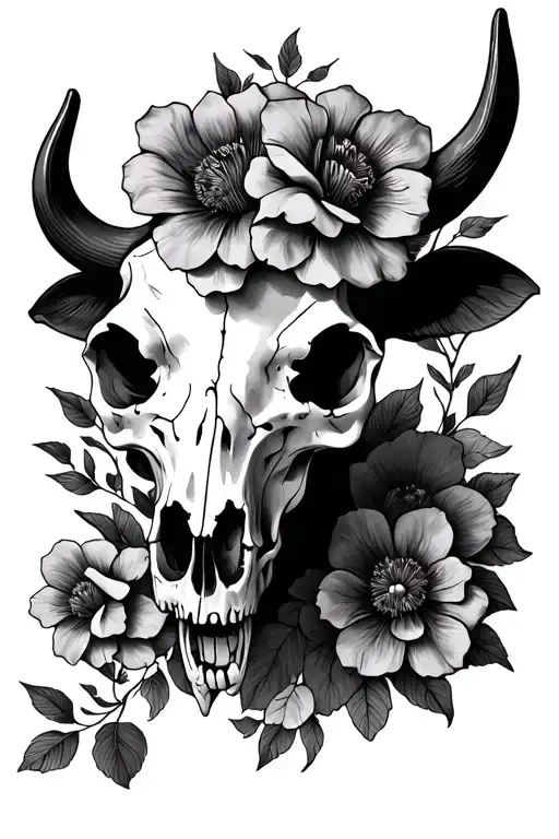 cow skull flowers Dolly over  tattoo design idea