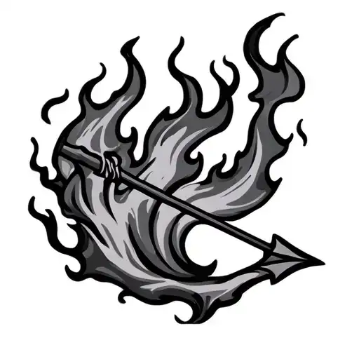 flaming bow and arrow tattoo design idea