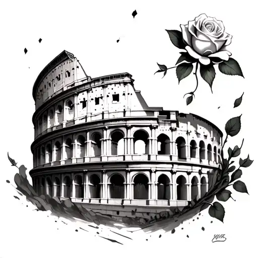 the colosseum, and let the rose go around it, which is how it grows out of it anyway tattoo design idea