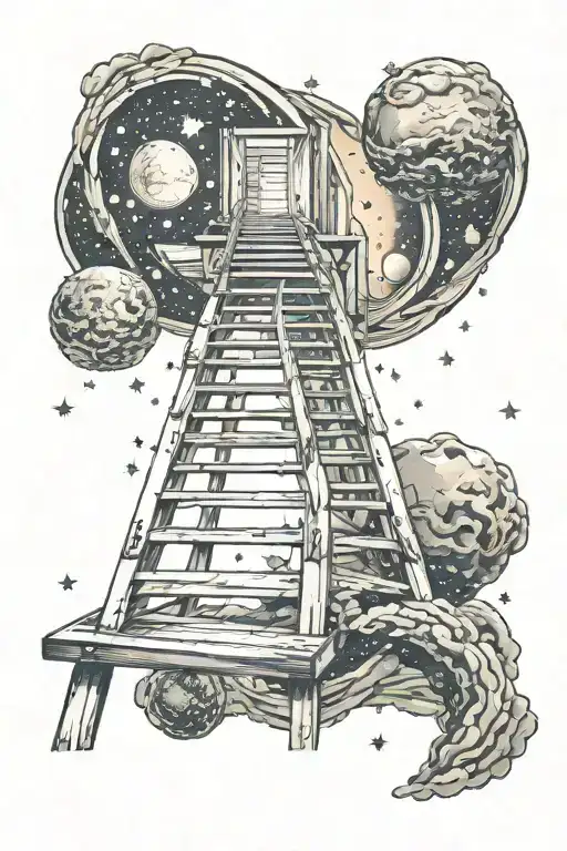 ladder leading up to a portal of stars and space tattoo design idea