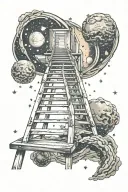 ladder leading up to a portal of stars and space tattoo design idea