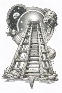 ladder leading up to a portal of stars and space tattoo design idea