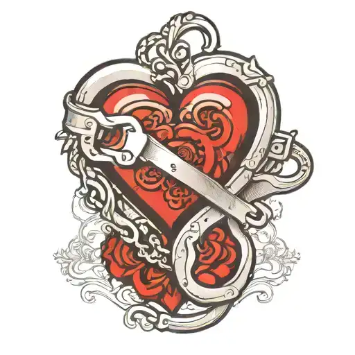 heart shaped handcuffs marked property tattoo design idea