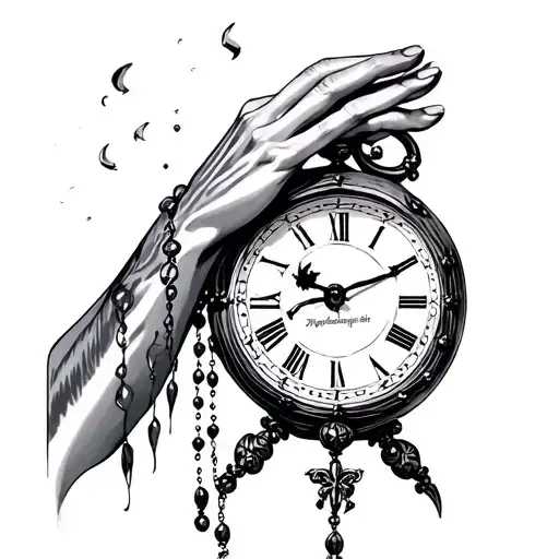 hour glass clock praying hands with rosary wrapped tattoo design idea