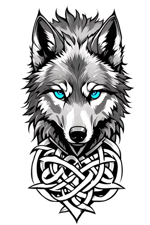 wolf with blue eyes on armor tattoo design featuring Celtic trinity knot  tattoo design idea