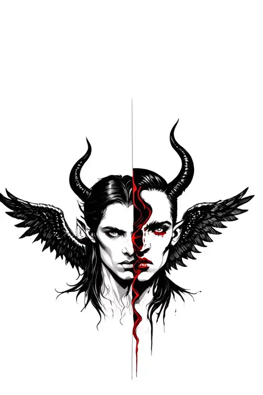 split personality demon half angel tattoo design idea