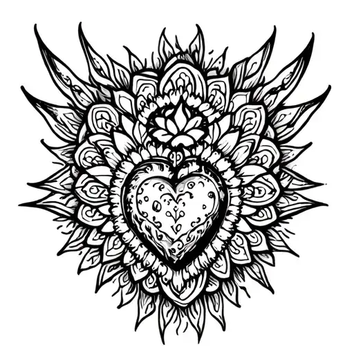 chest tattoo with mandala and sacred heart tattoo design idea