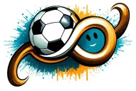 infinity symbol with smiley face and soccer ball morphing tattoo design idea